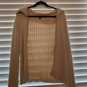 zip up textured sweater